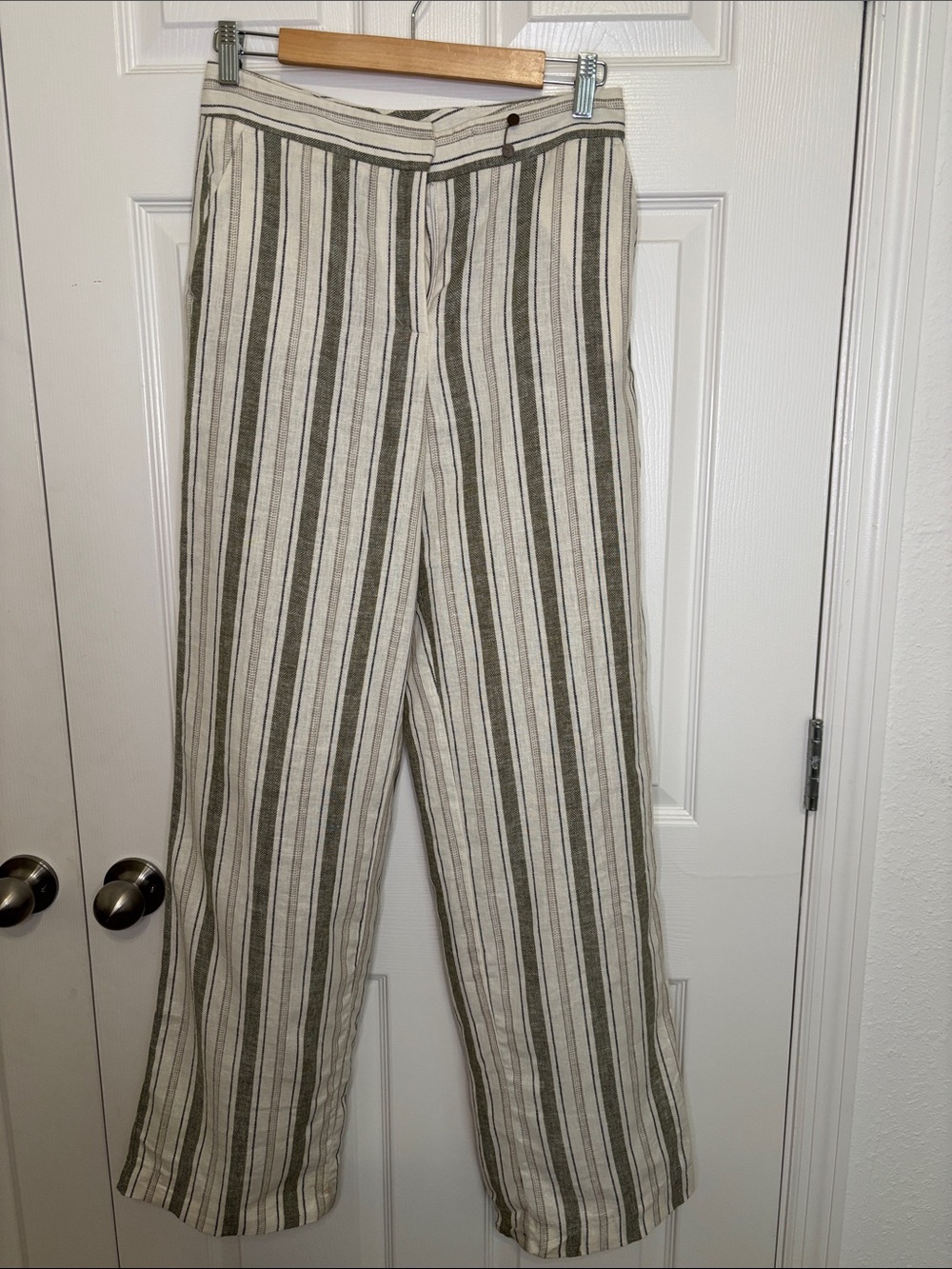 Zara Olive & Cream Striped Wide-Leg Pants Size XS